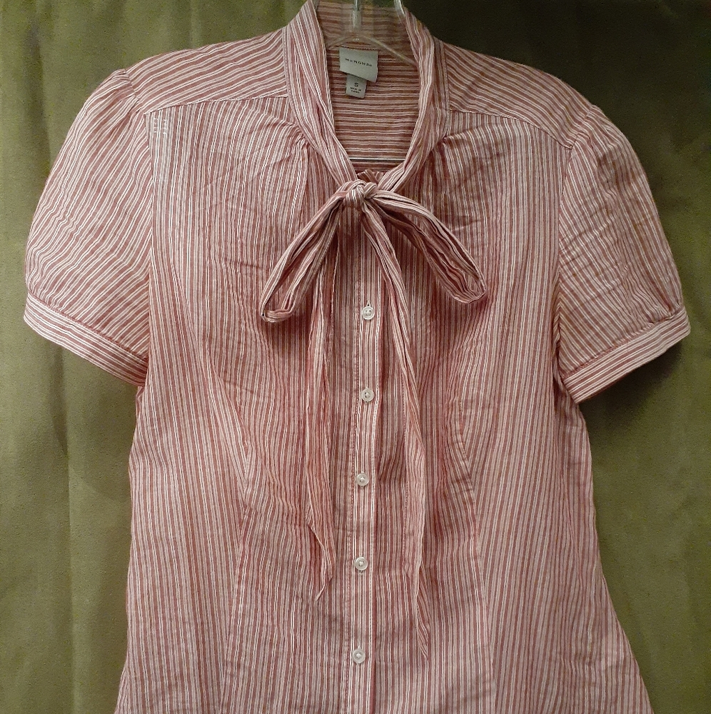 Candy cane pinstripe button up with neck tie.